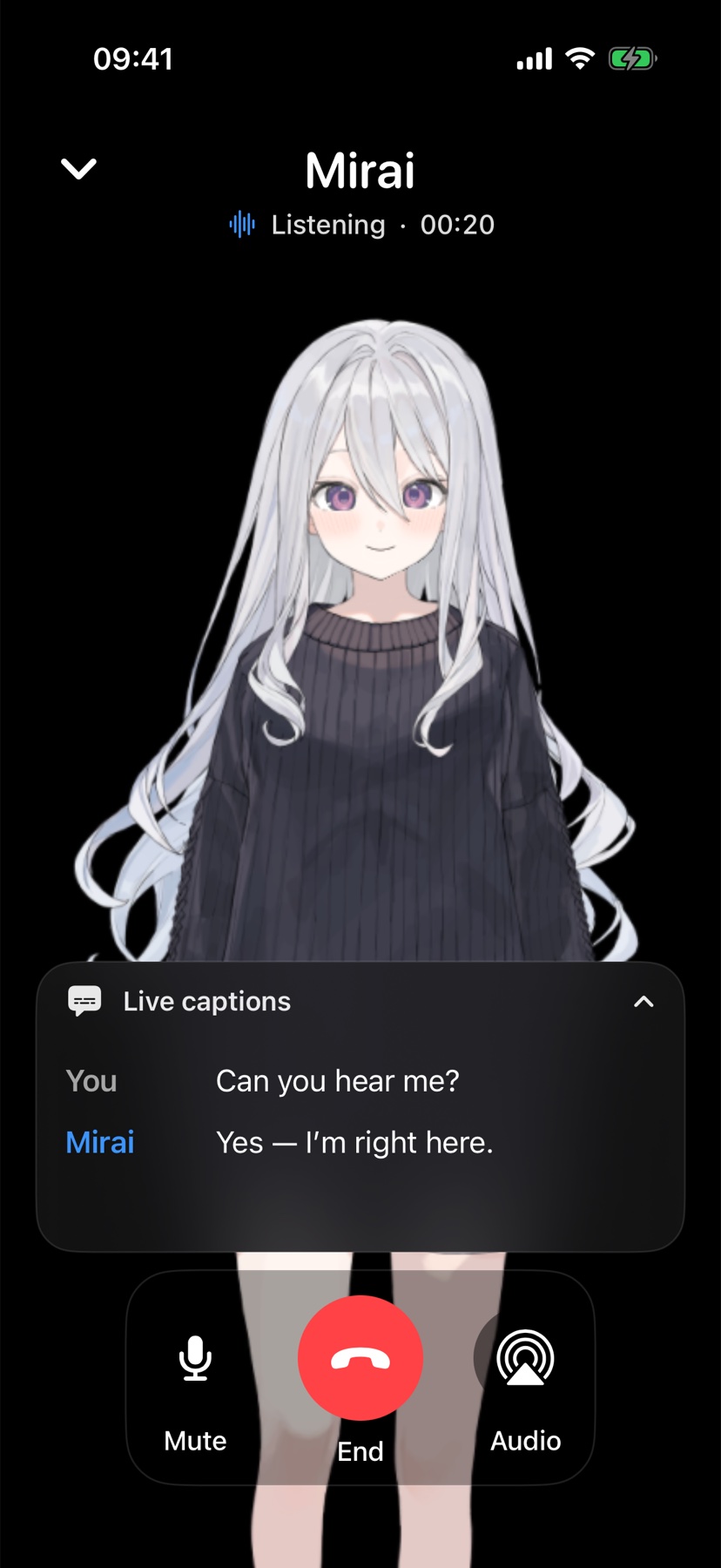 Mirai in the Sible iOS app
